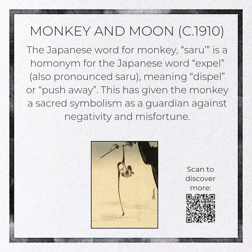 MONKEY AND MOON (C.1910): Japanese Greeting Card