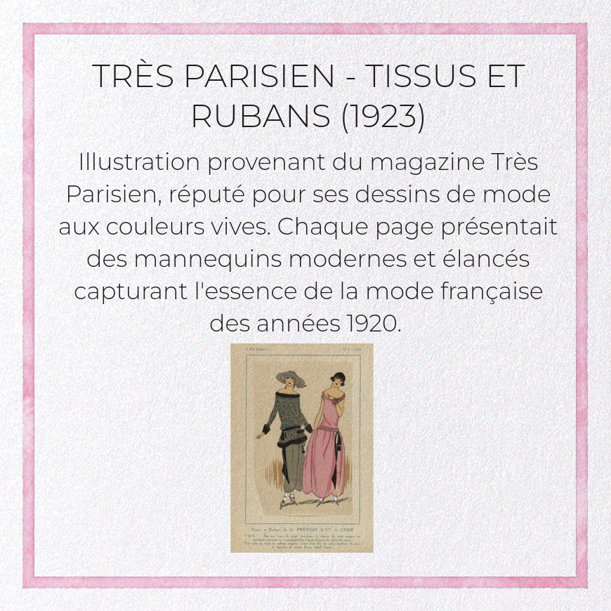TRÈS PARISIEN - TISSUS ET RUBANS (1923): Vintage Greeting Card