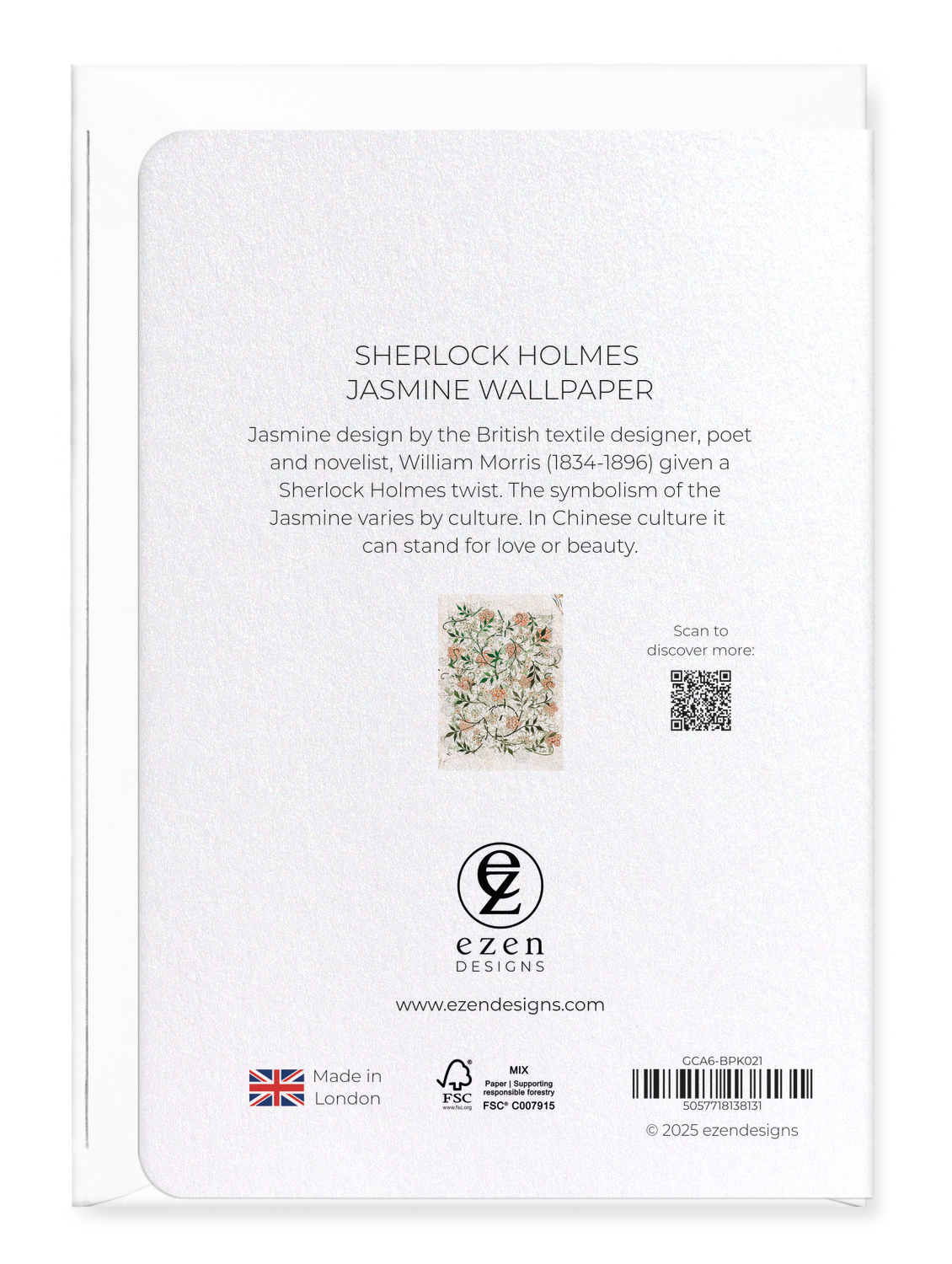Ezen Designs - Sherlock Holmes Jasmine wallpaper - Greeting Card - Back