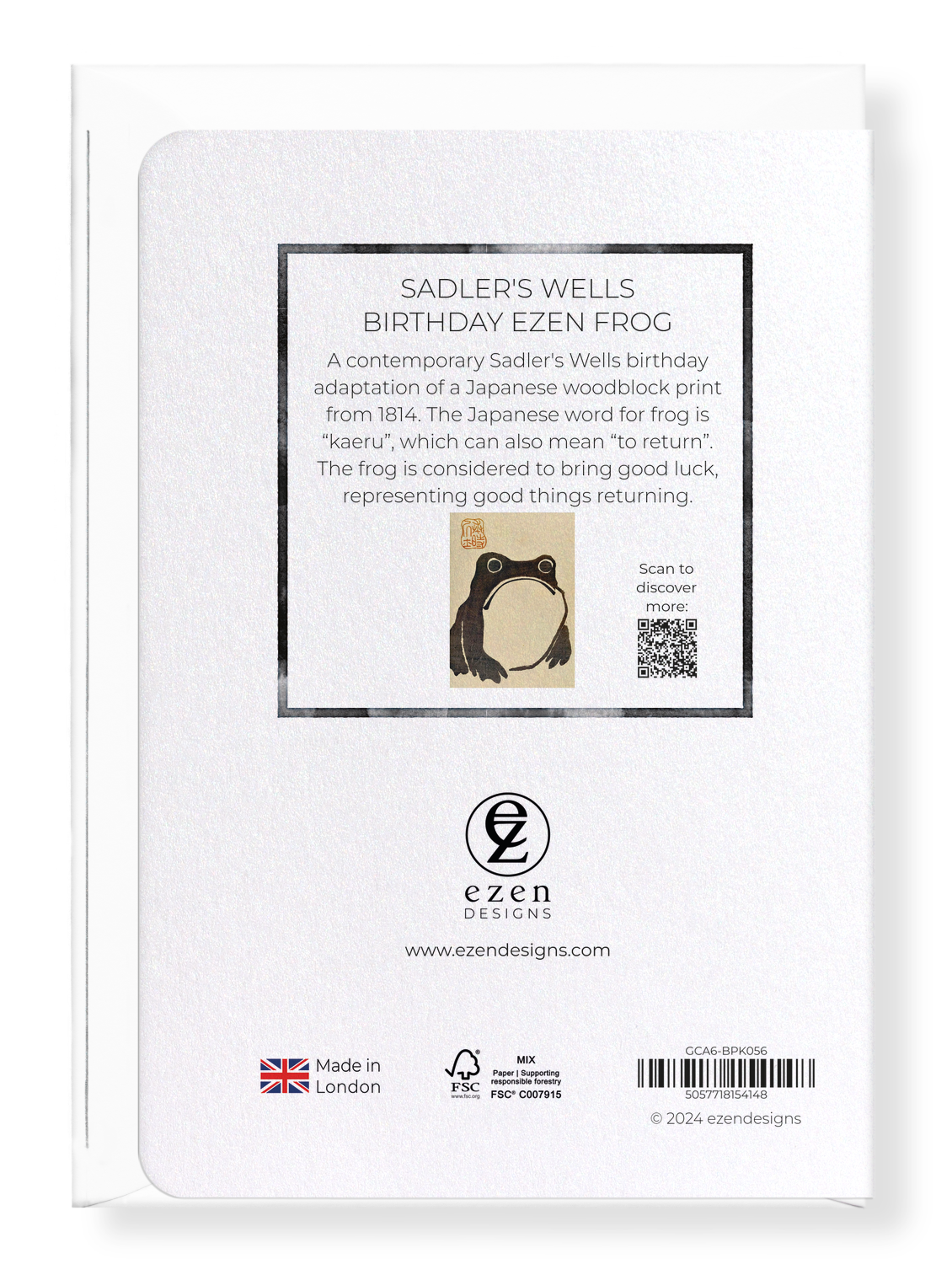 Ezen Designs - Sadler's Wells Birthday Ezen Frog - Greeting Card - Back