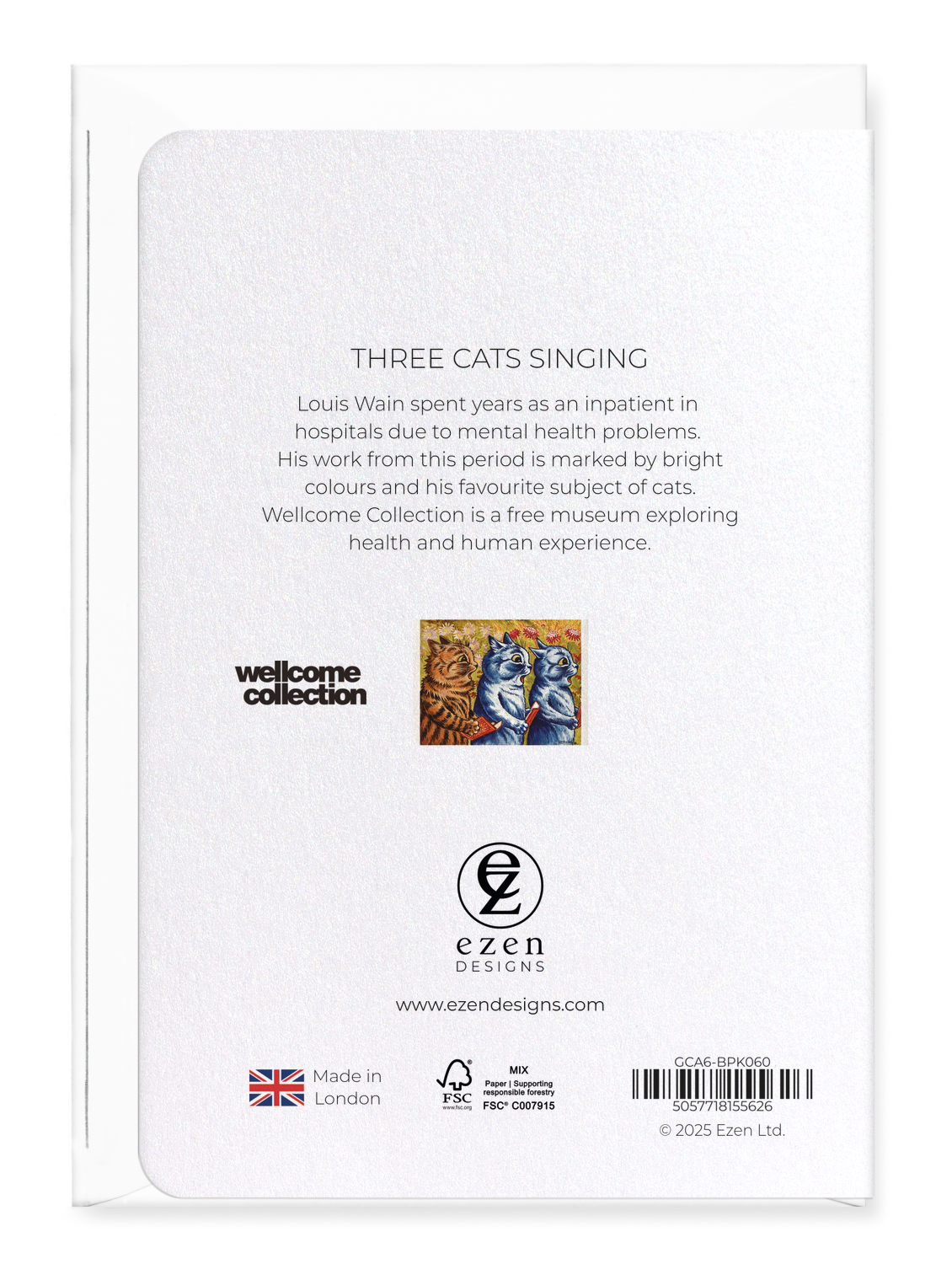 Ezen Designs - THREE CATS SINGING - Greeting Card - Back