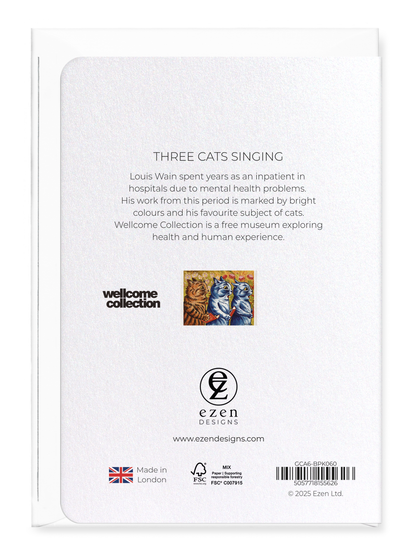 Ezen Designs - THREE CATS SINGING - Greeting Card - Back