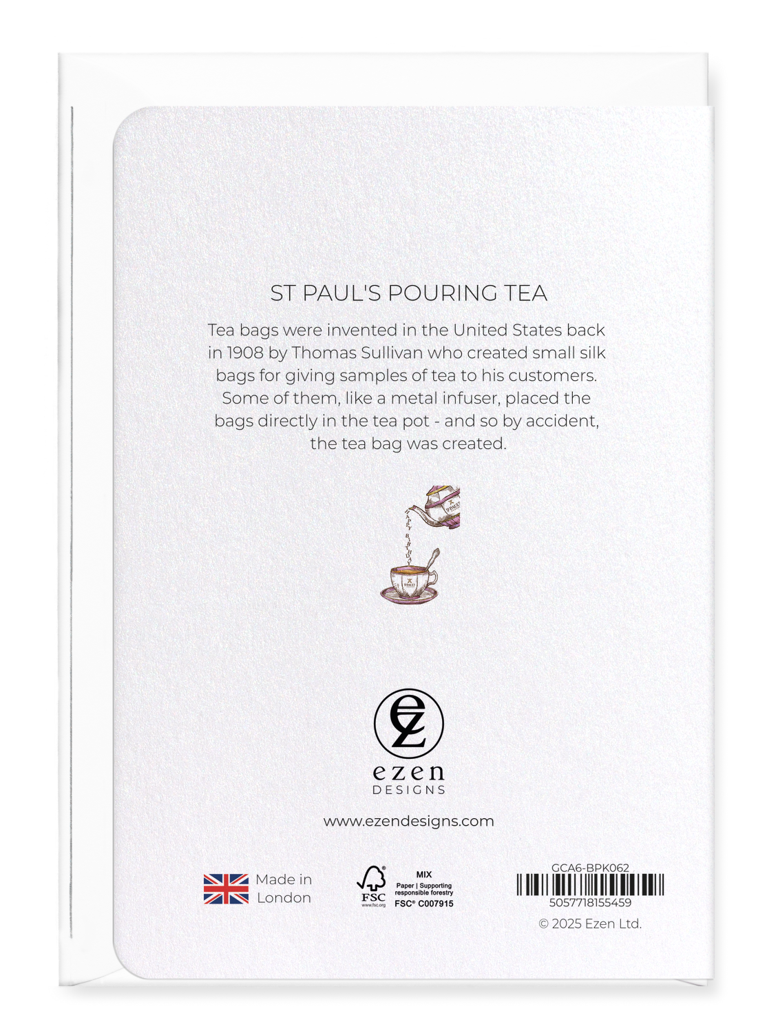 Ezen Designs - St Paul's pouring tea - Greeting Card - Back