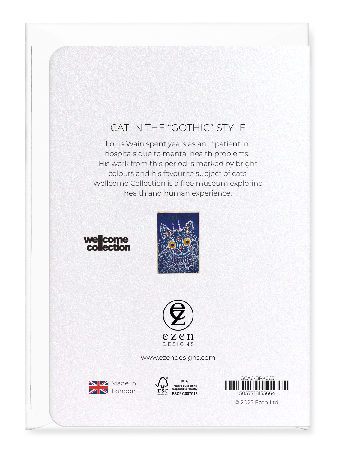 Ezen Designs - CAT IN THE “GOTHIC” STYLE - Greeting Card - Back