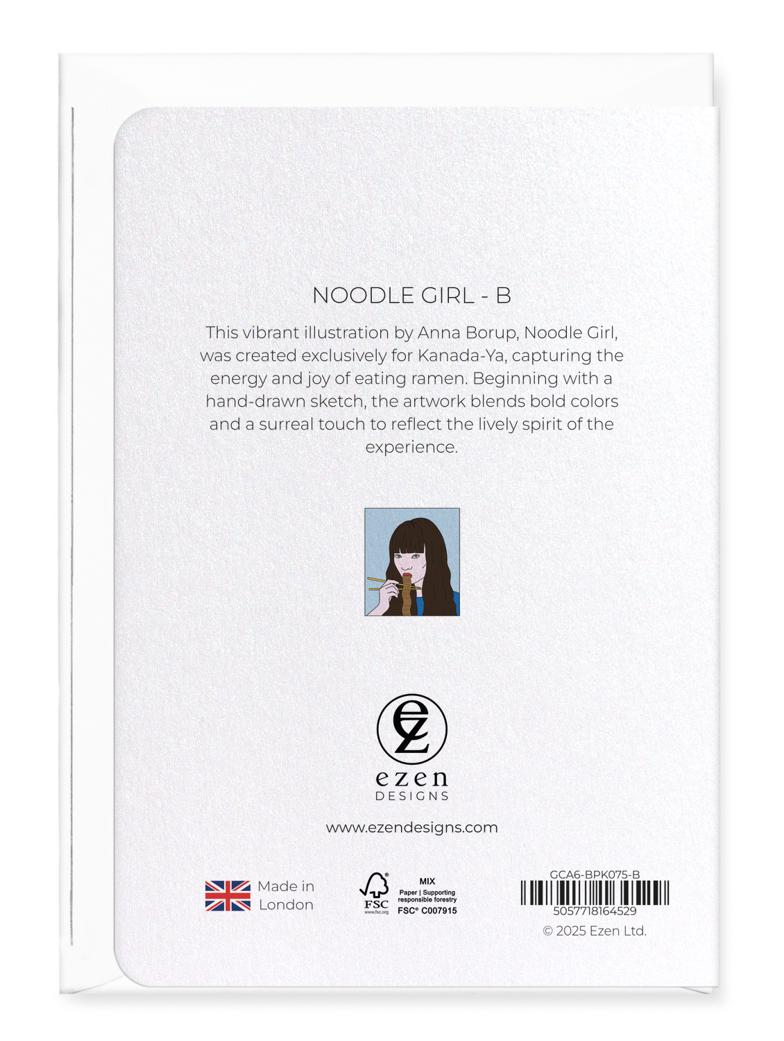Ezen Designs - Noodle Girl - B - Greeting Card - Back