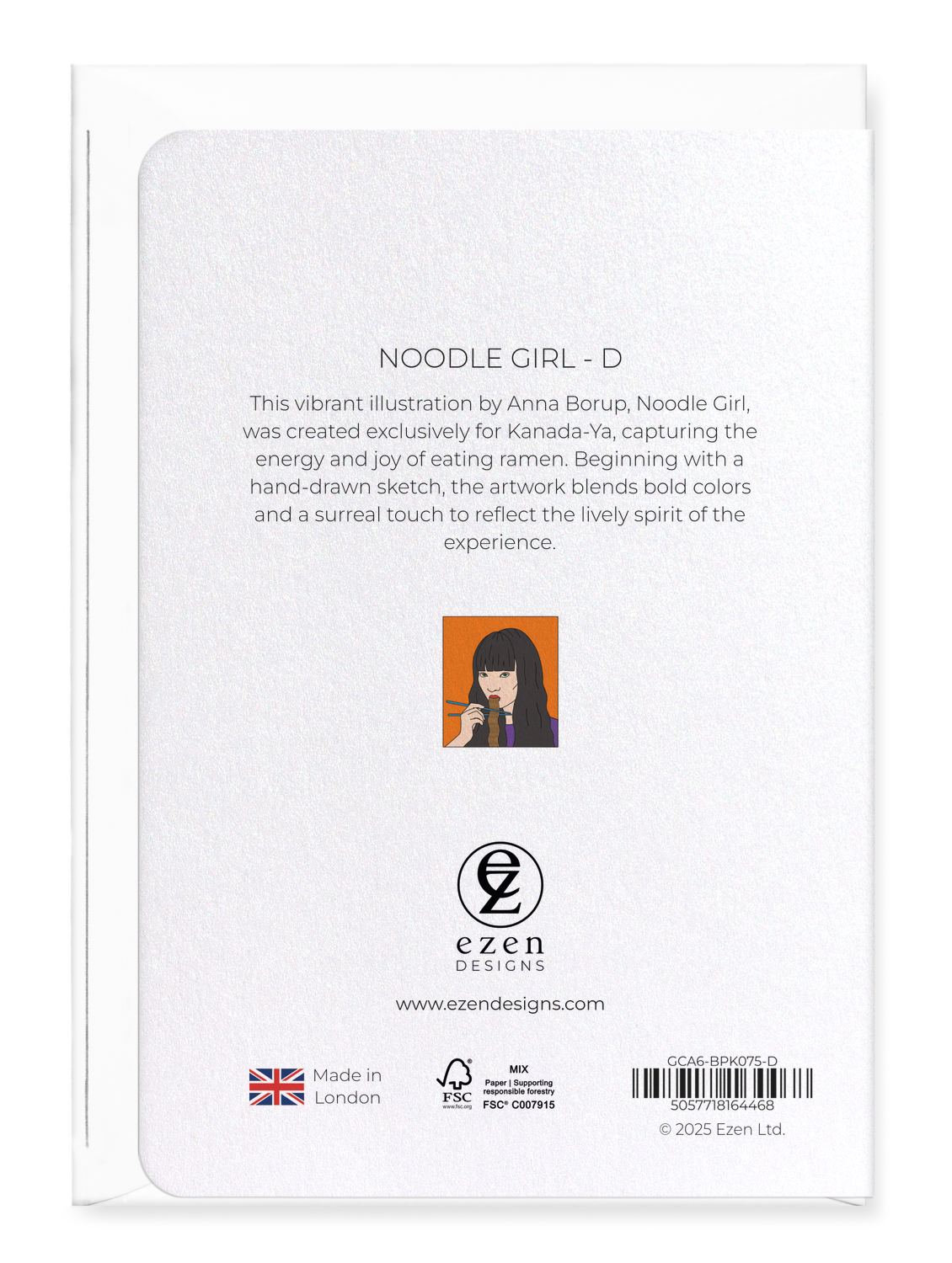 Ezen Designs - Noodle Girl - D - Greeting Card - Back