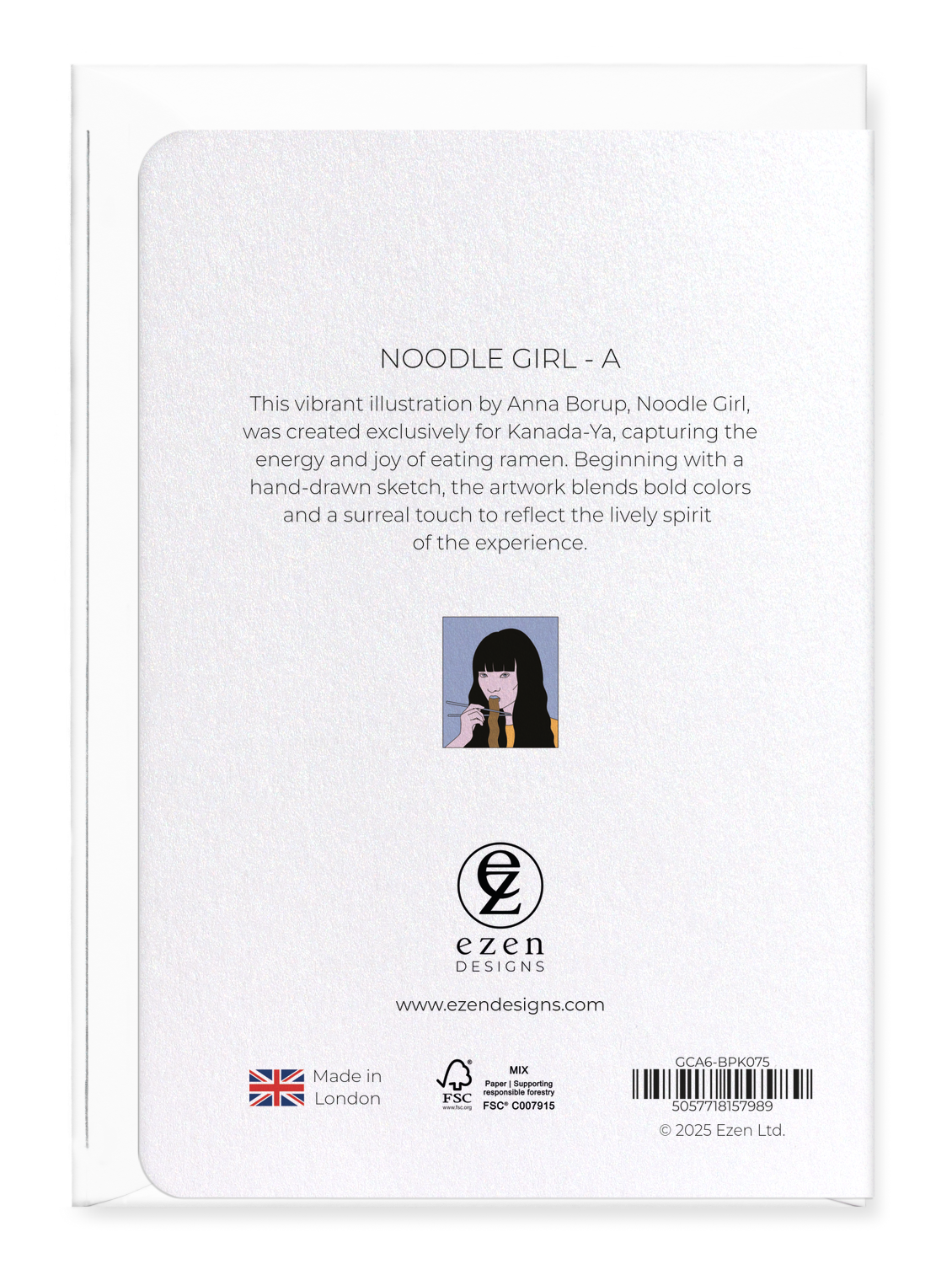 Ezen Designs - Noodle Girl - A - Greeting Card - Back