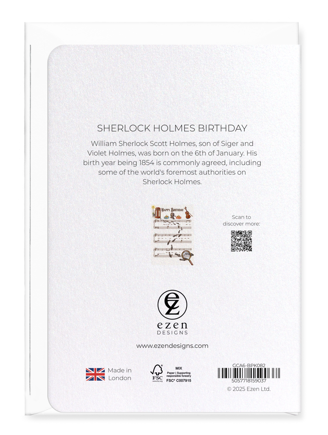 Ezen Designs - Sherlock Holmes Birthday - Greeting Card - Back