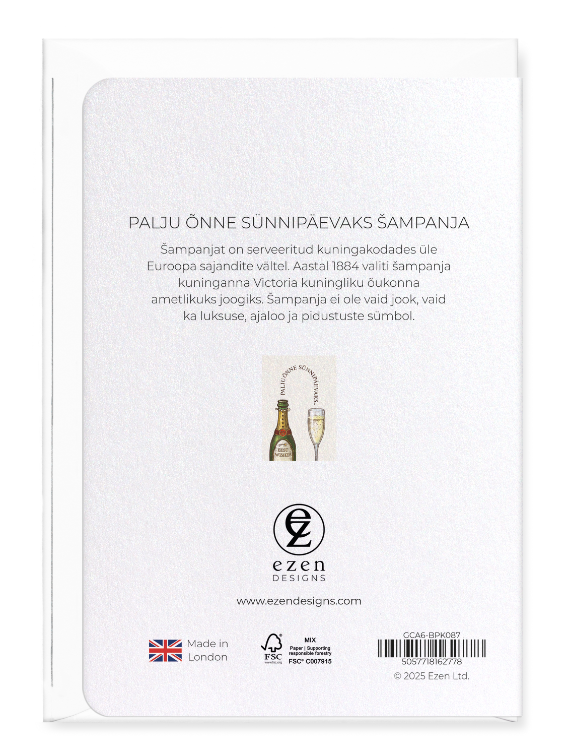Ezen Designs - Palju õnne sünnipäevaks šampanja - Greeting Card - Back