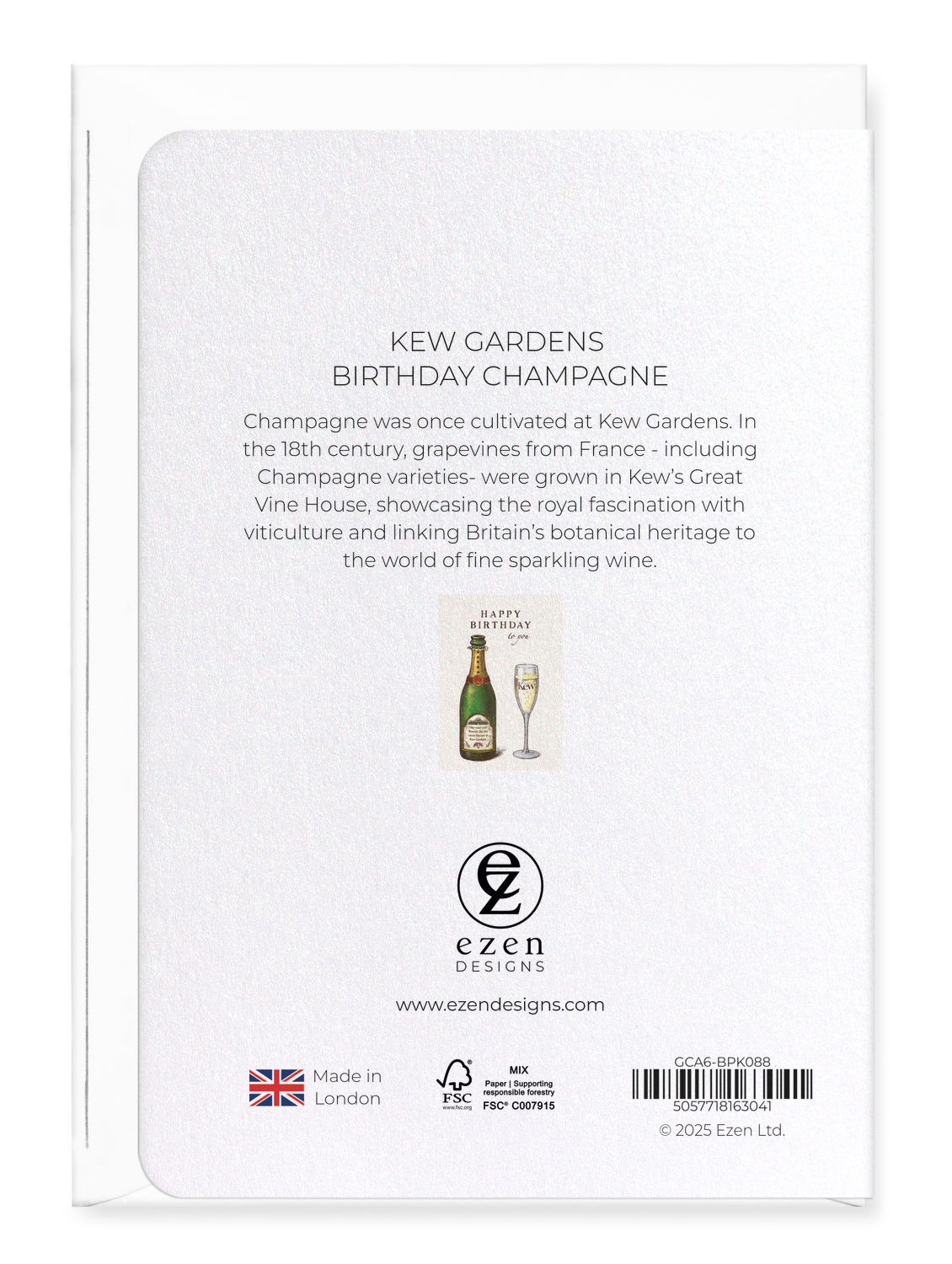Ezen Designs - Kew gardens birthday champagne - Greeting Card - Back