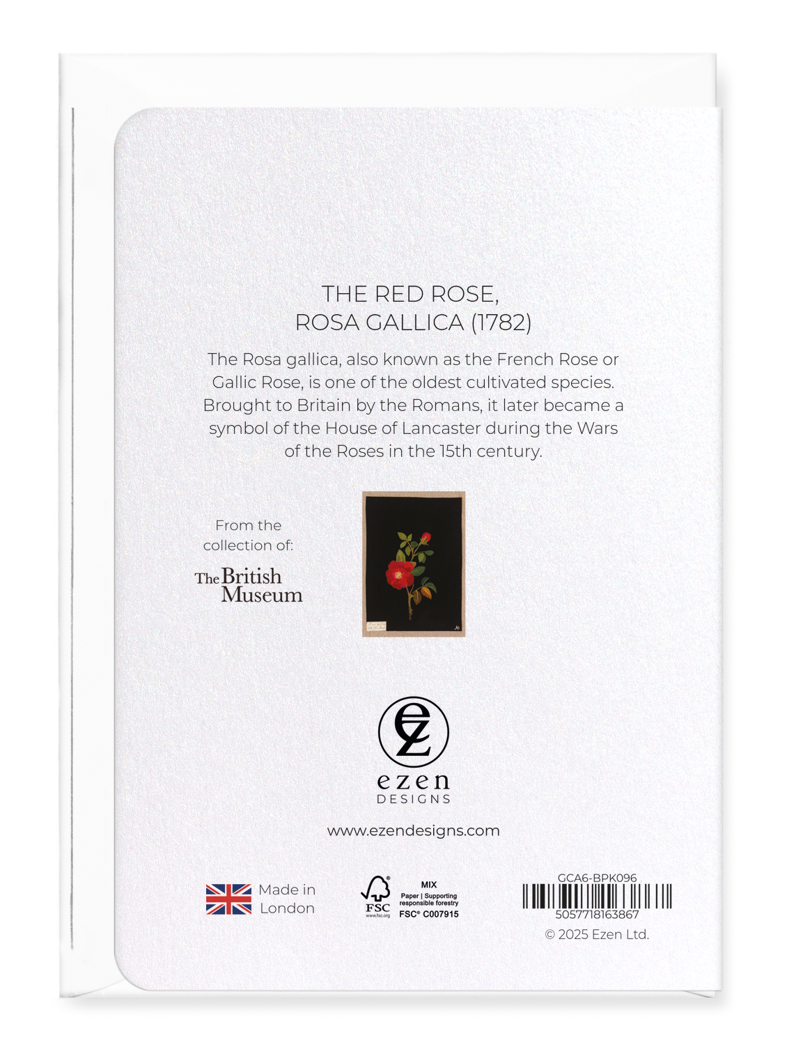 Ezen Designs - The Red Rose, Rosa Gallica (1782) - Greeting Card - Back