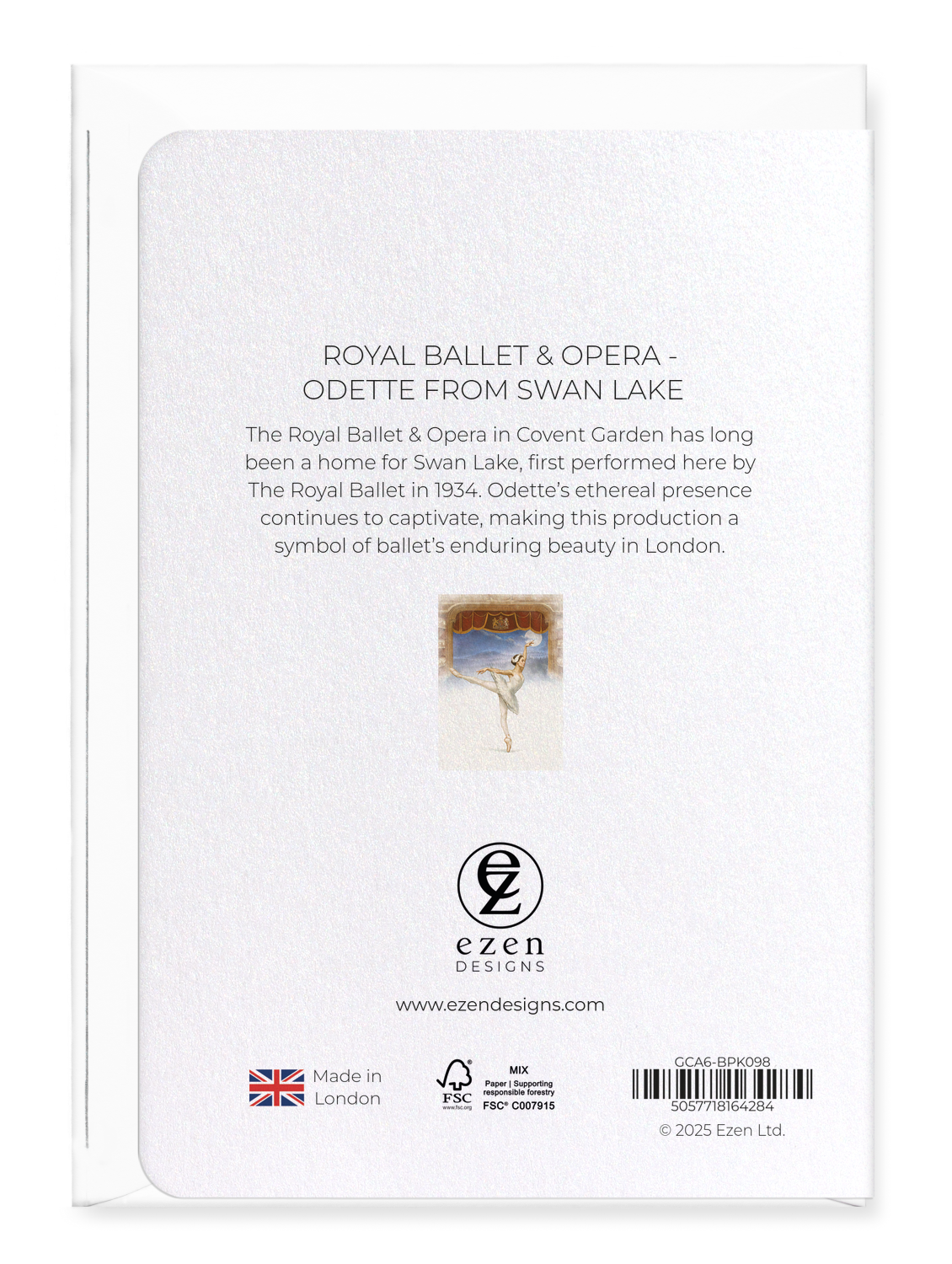 Ezen Designs - Royal Ballet & Opera - Odette from Swan Lake - Greeting Card - Back