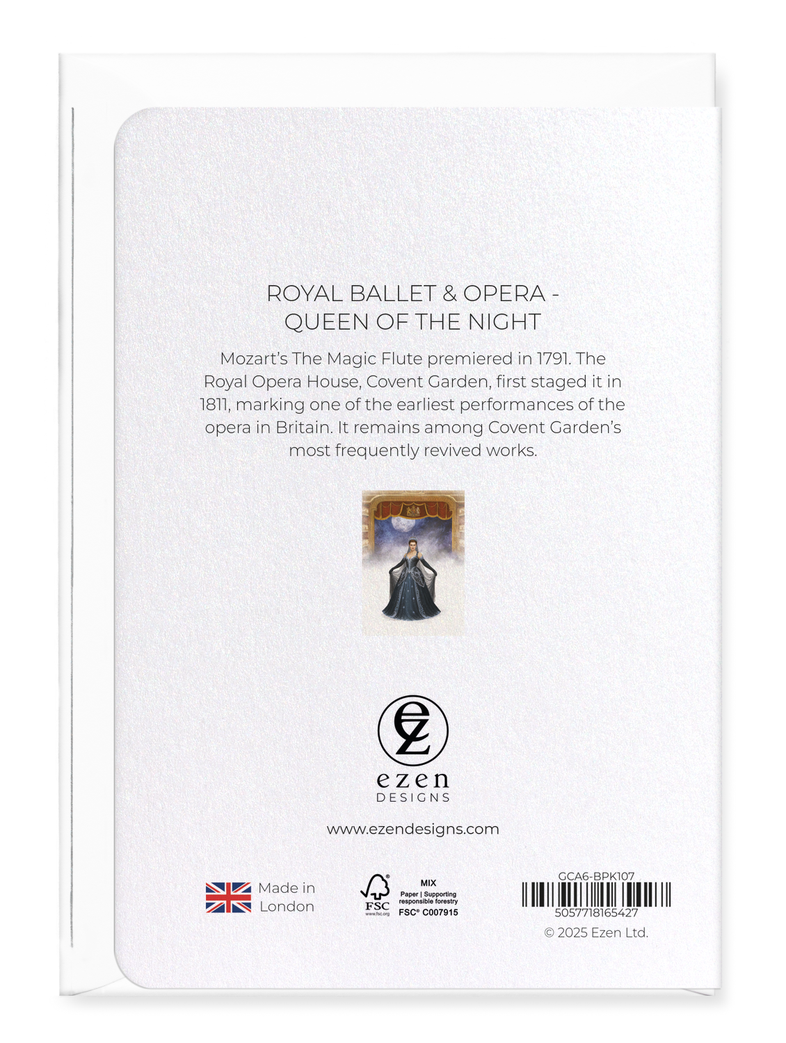 Ezen Designs - Royal Ballet & Opera - Queen of the Night - Greeting Card - Back
