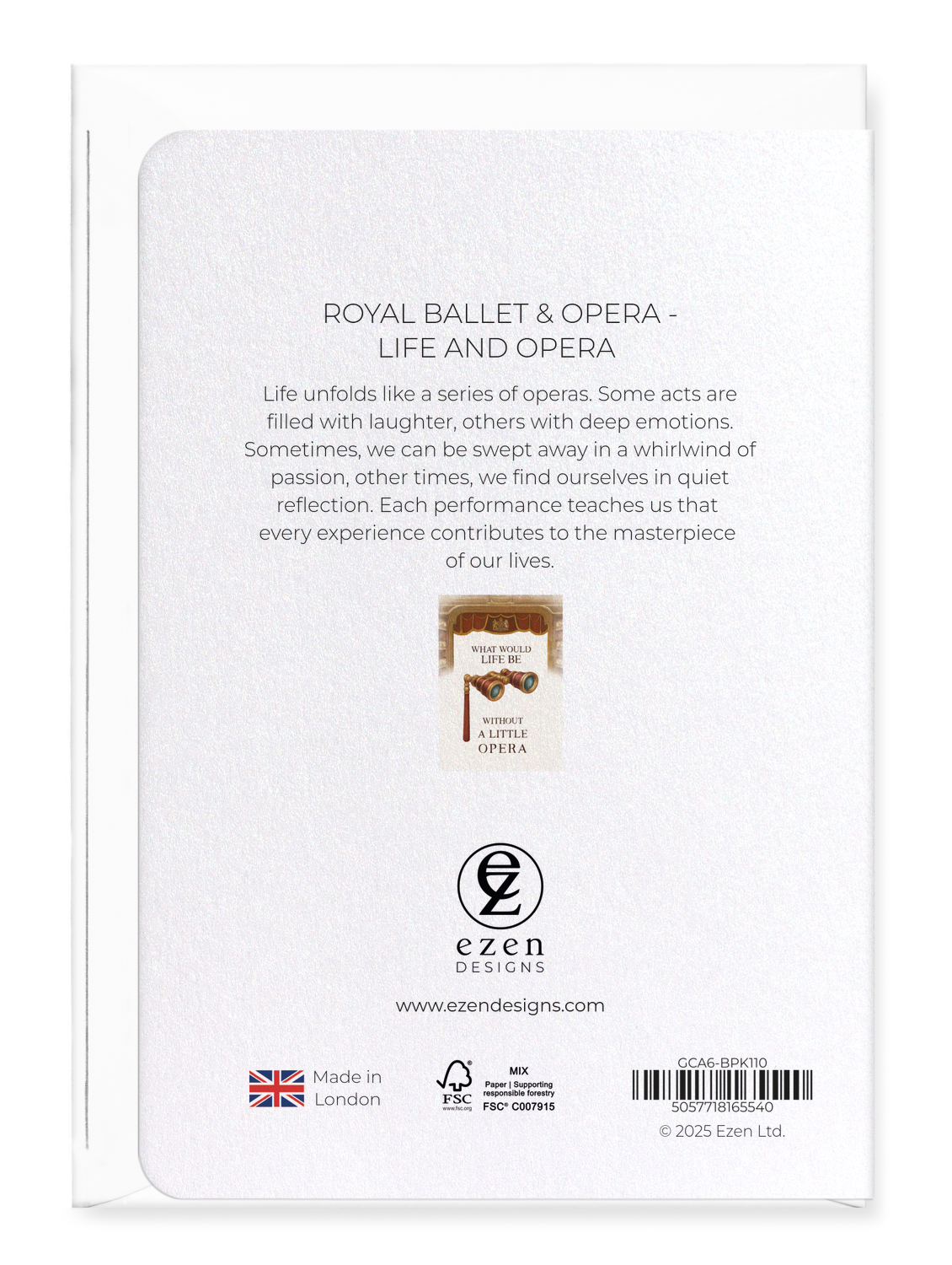 Ezen Designs - Royal Ballet & Opera - Life and Opera - Greeting Card - Back