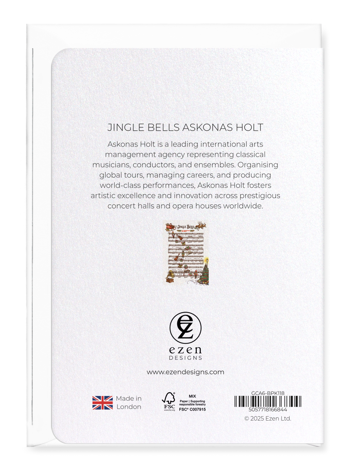 Ezen Designs - Jingle Bells Askonas Holt - Greeting Card - Back