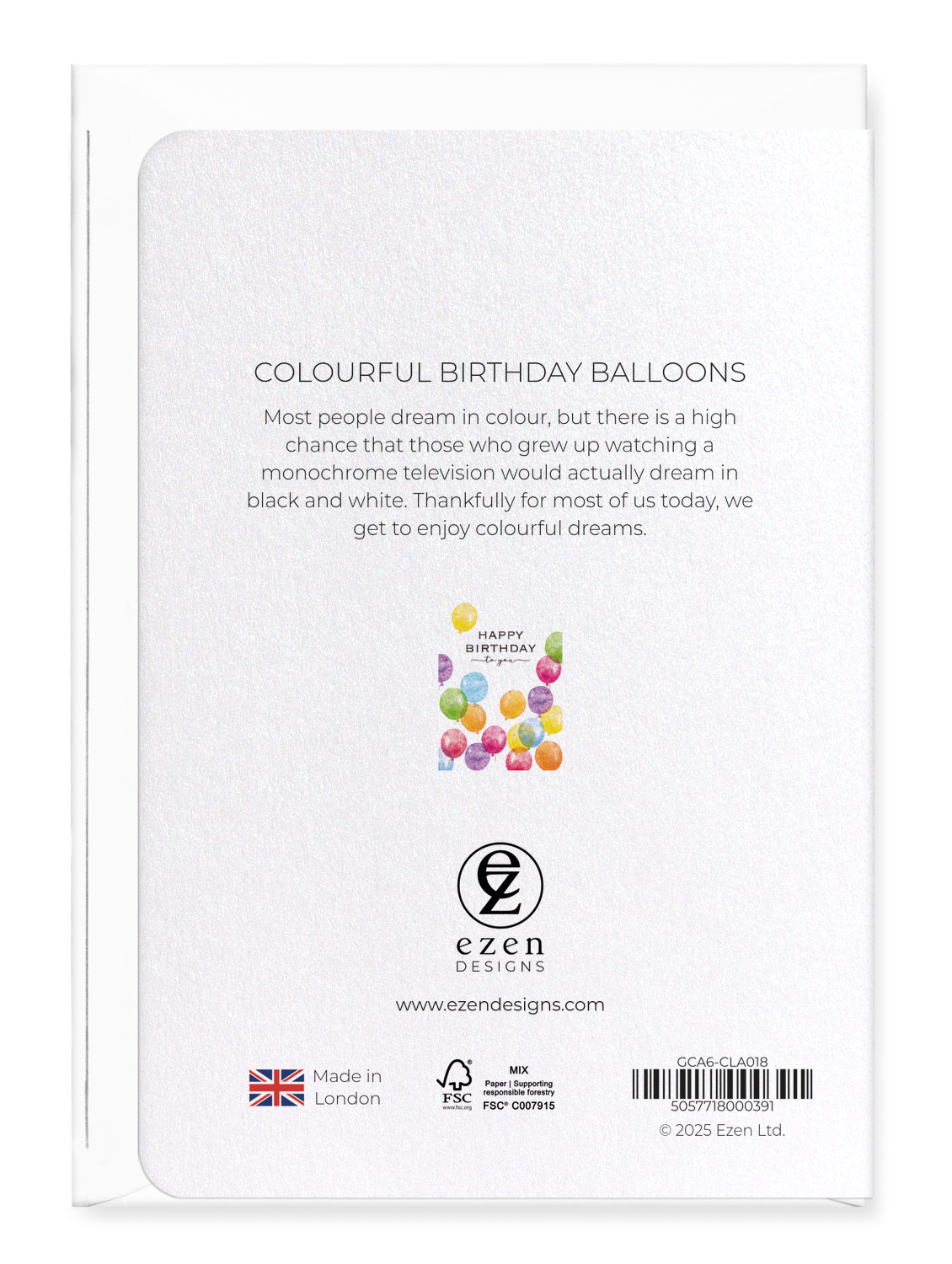 Ezen Designs - Colourful birthday balloons - Greeting Card - Back
