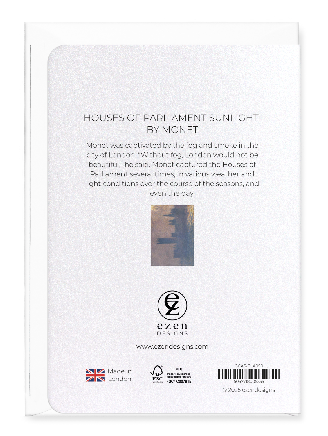 Ezen Designs - Houses of parliament sunlight by monet - Greeting Card - Back