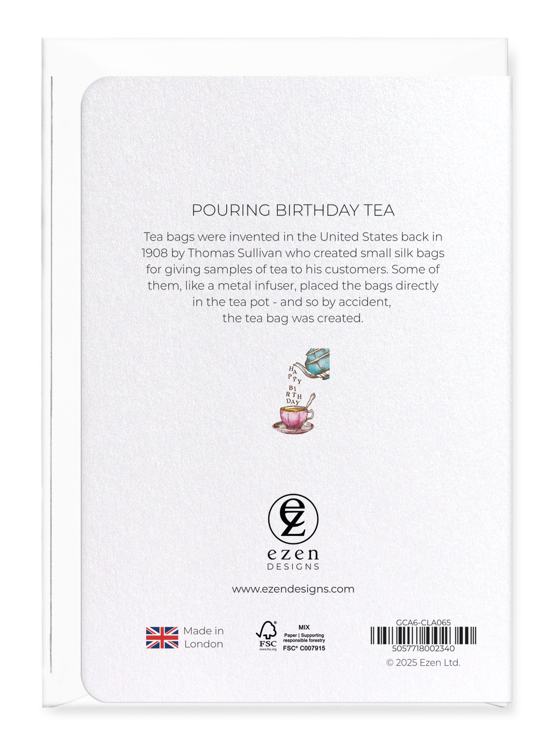 Ezen Designs - Pouring birthday tea - Greeting Card - Back
