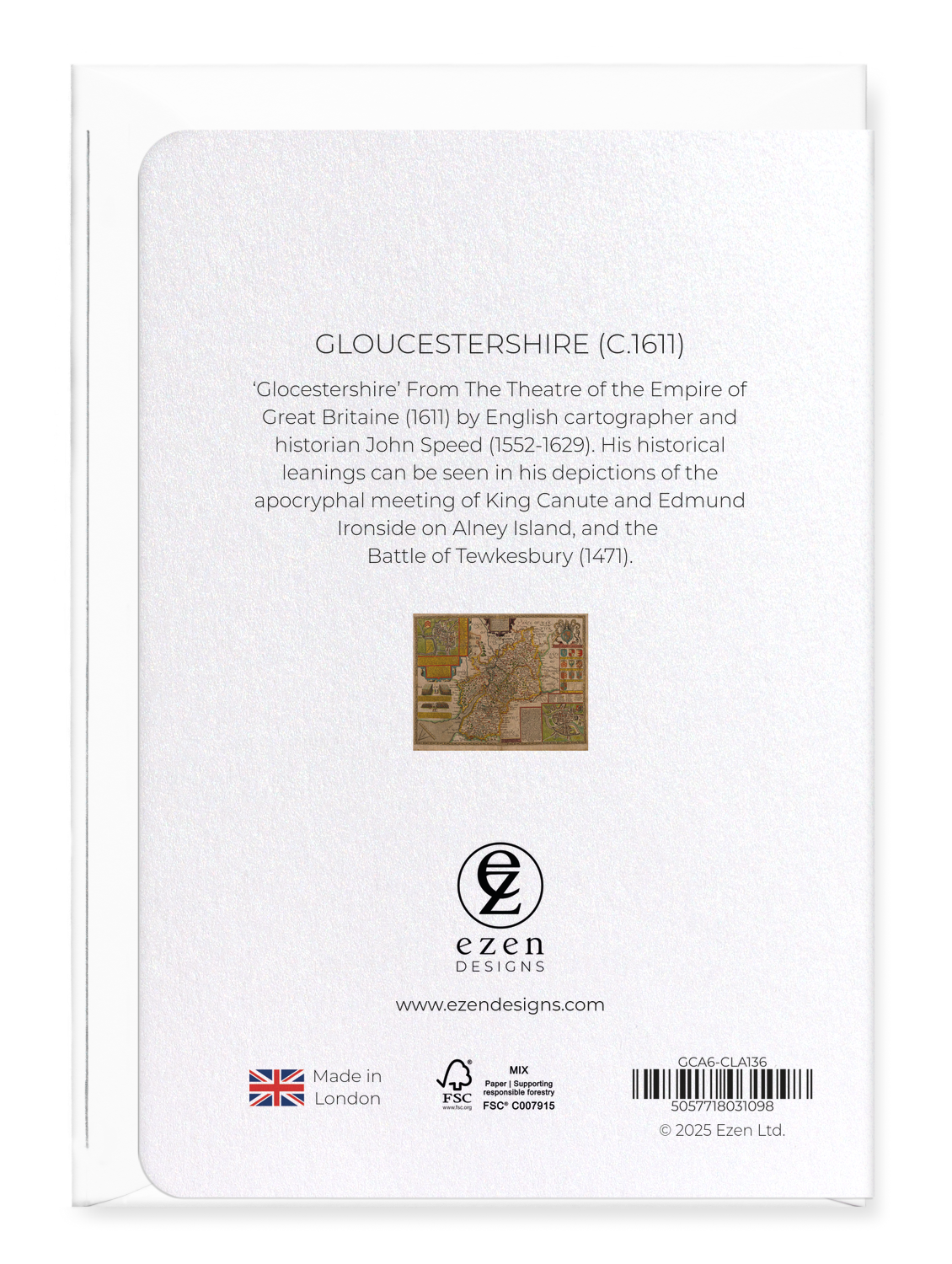 Ezen Designs - Gloucestershire (c.1611) - Greeting Card - Back
