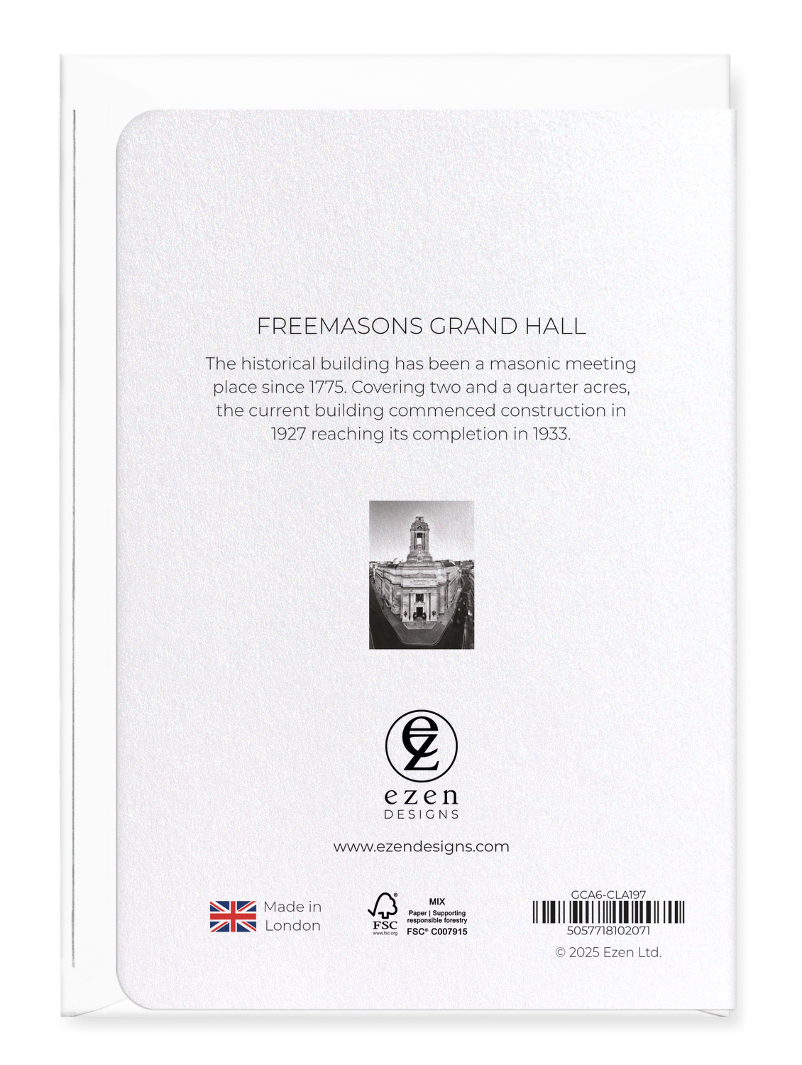 Ezen Designs - Freemasons grand hall - Greeting Card - Back