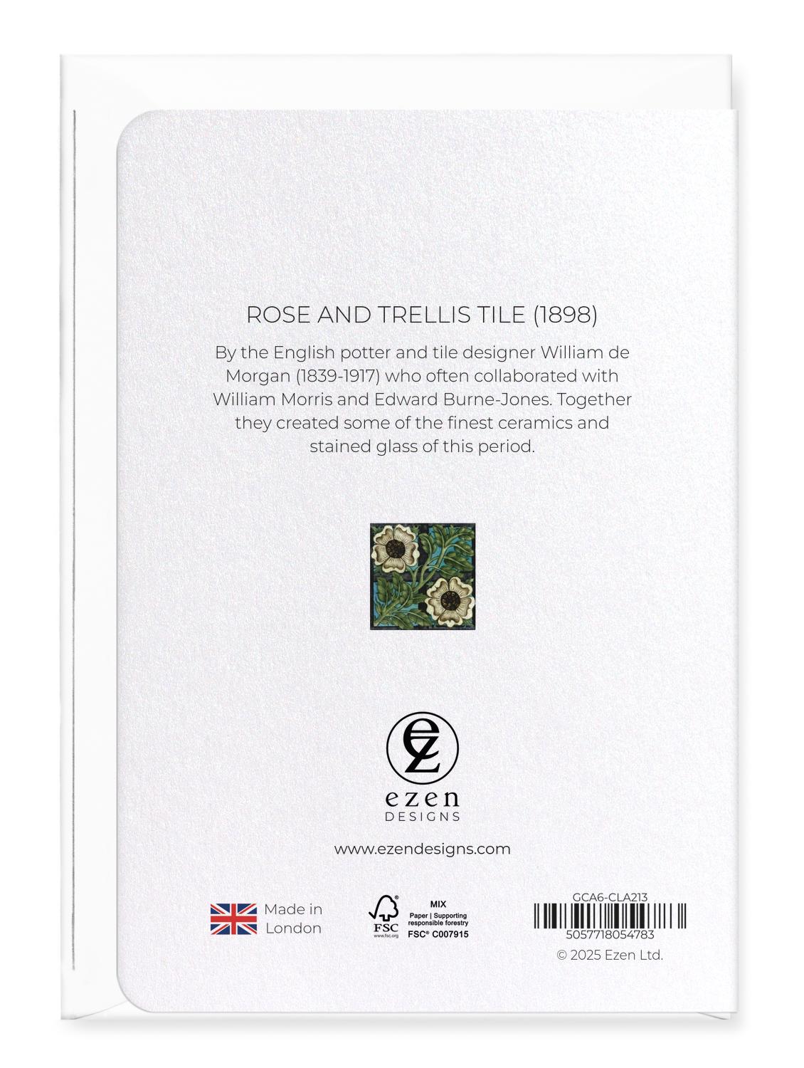 Ezen Designs - Rose and trellis tile (1898) - Greeting Card - Back