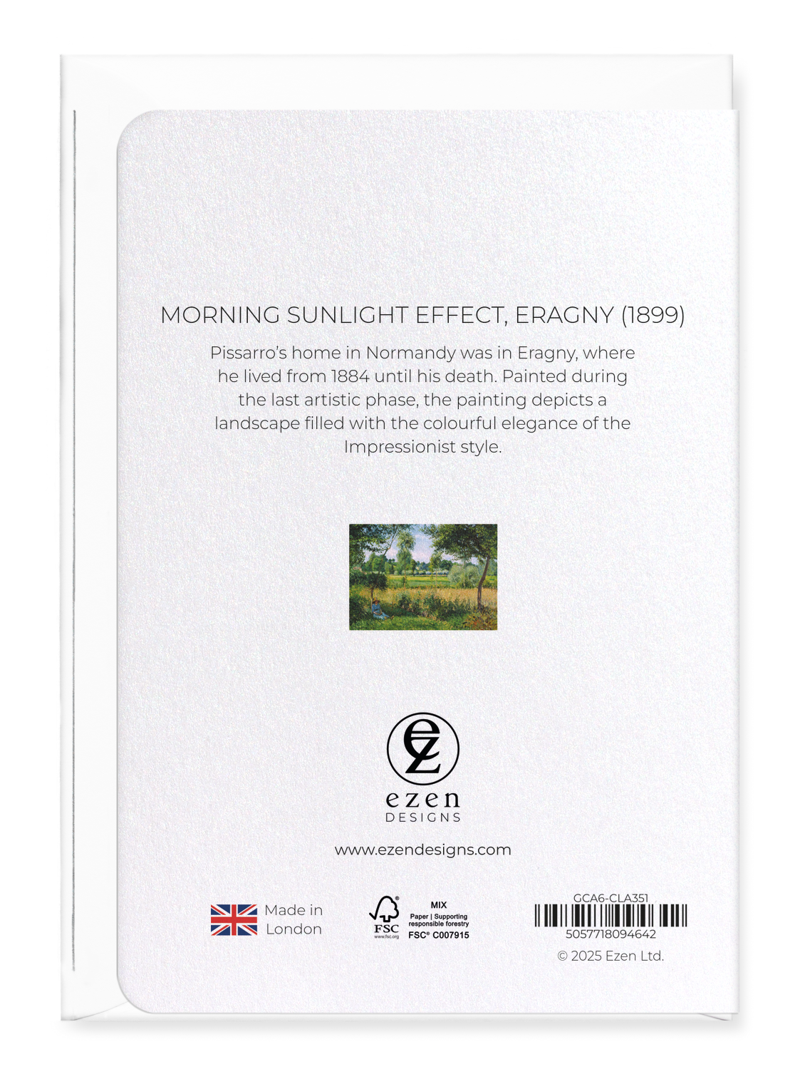 Ezen Designs - Morning Sunlight Effect, Eragny (1899) - Greeting Card - Back