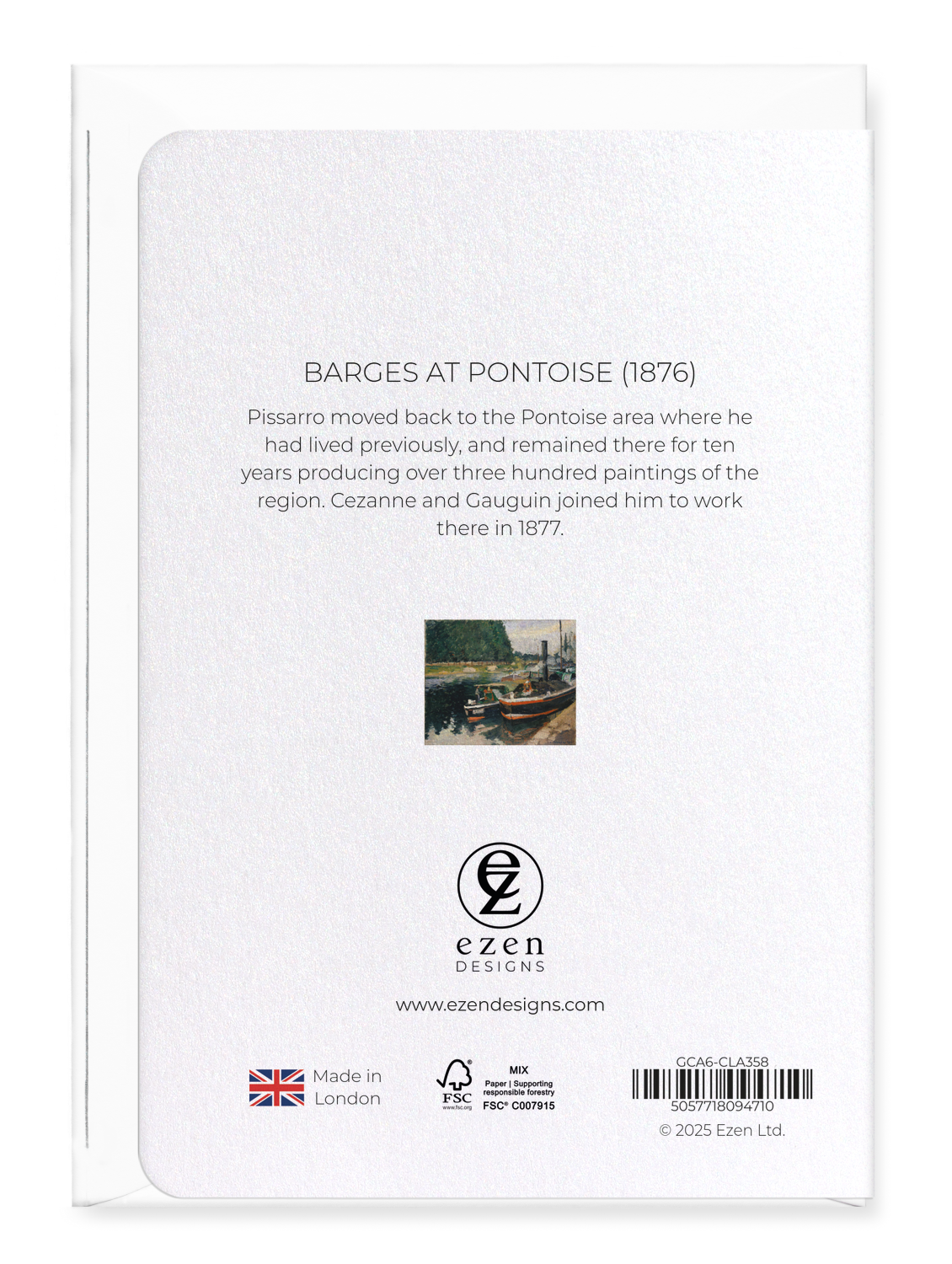 Ezen Designs - Barges at Pontoise (1876) - Greeting Card - Back