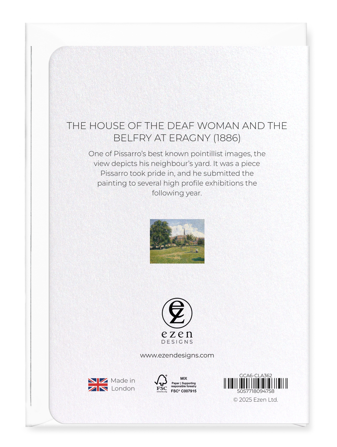 Ezen Designs - The House of the Deaf Woman and the Belfry at Eragny (1886) - Greeting Card - Back