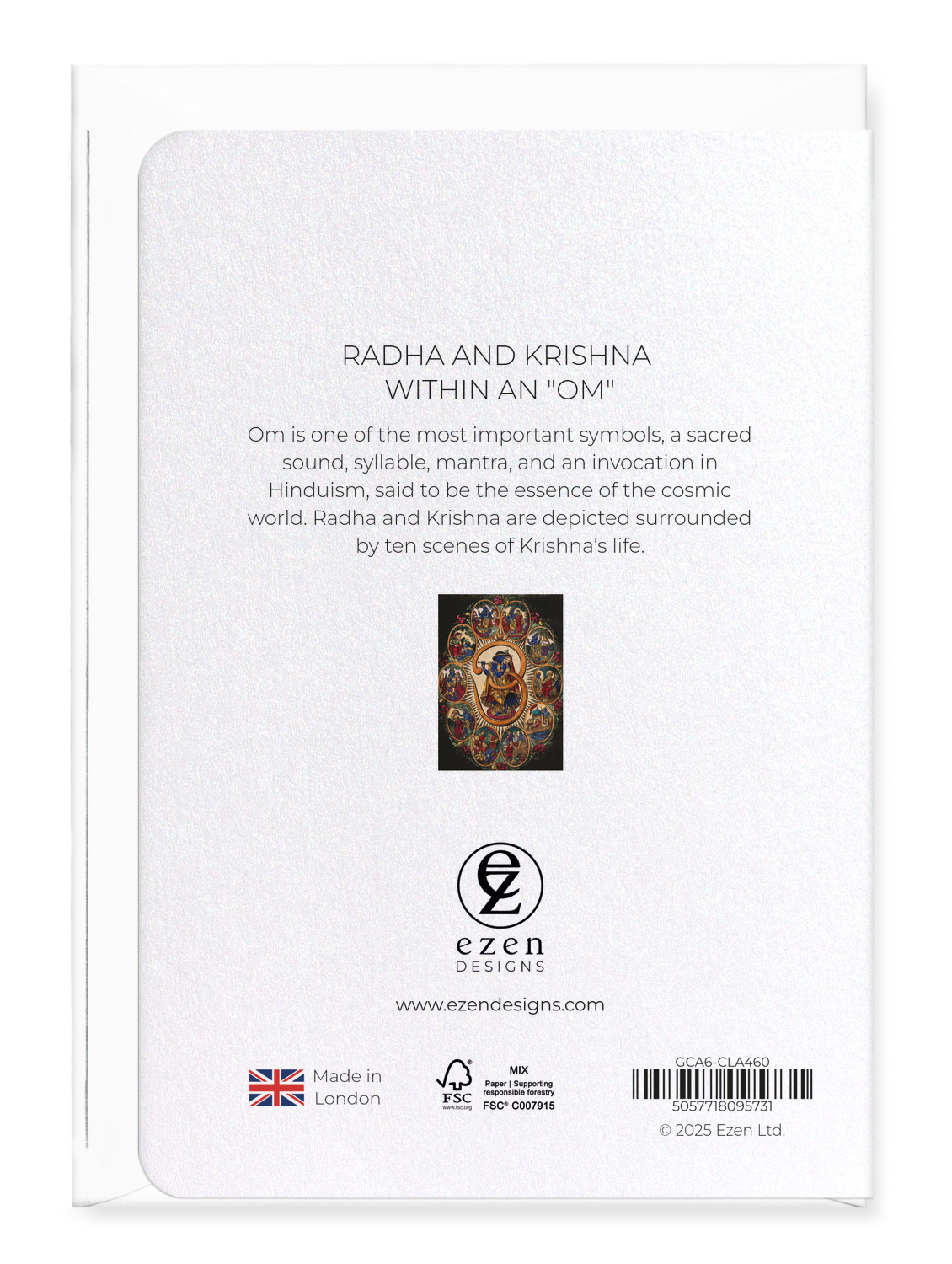 Ezen Designs - Radha and Krishna within an "Om" - Greeting Card - Back