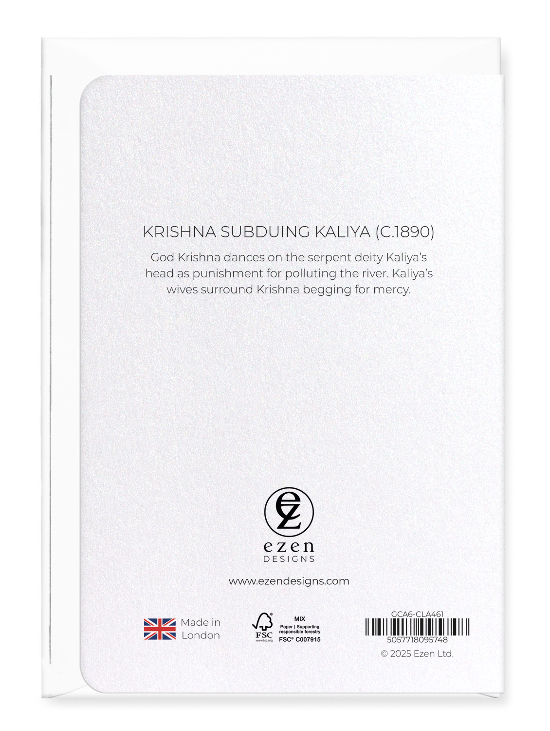 Ezen Designs - Krishna Subduing Kaliya (c.1890) - Greeting Card - Back