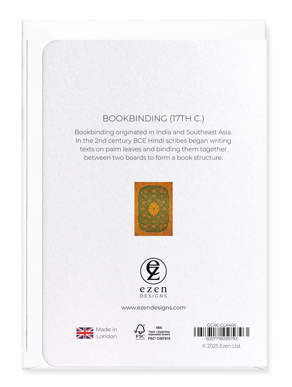 Ezen Designs - Bookbinding (17th C.) - Greeting Card - Back