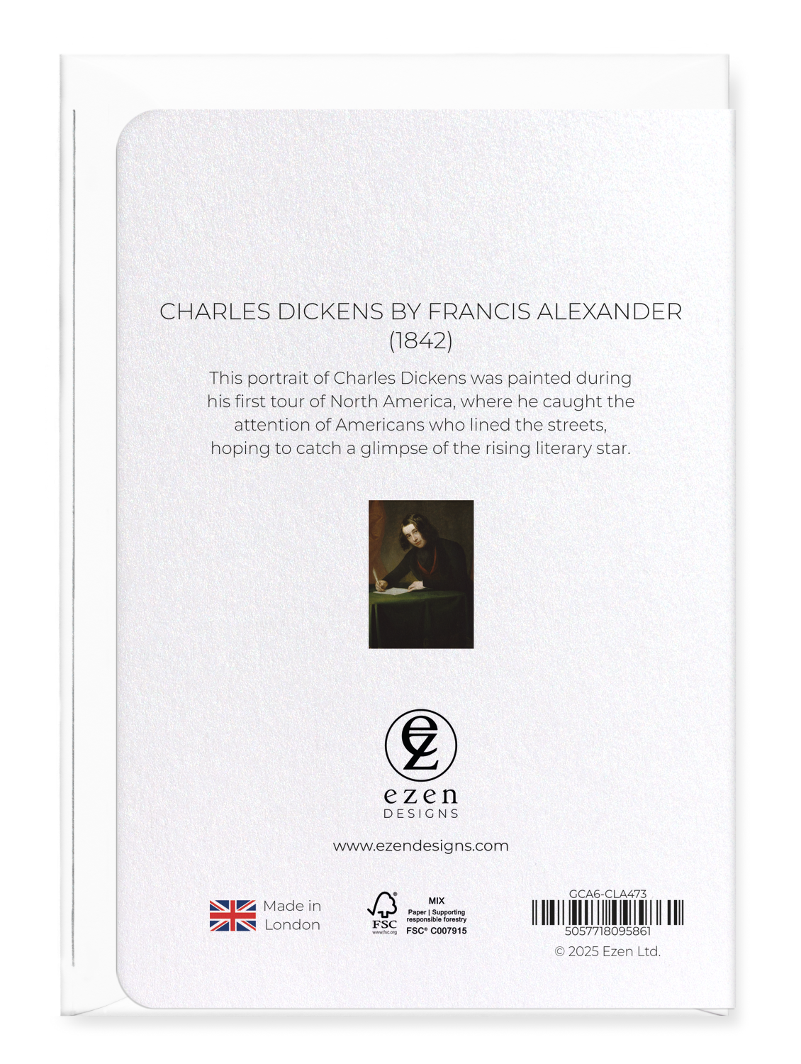 Ezen Designs - Charles Dickens by Francis Alexander (1842) - Greeting Card - Back