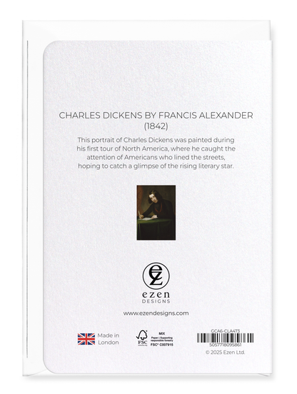 Ezen Designs - Charles Dickens by Francis Alexander (1842) - Greeting Card - Back