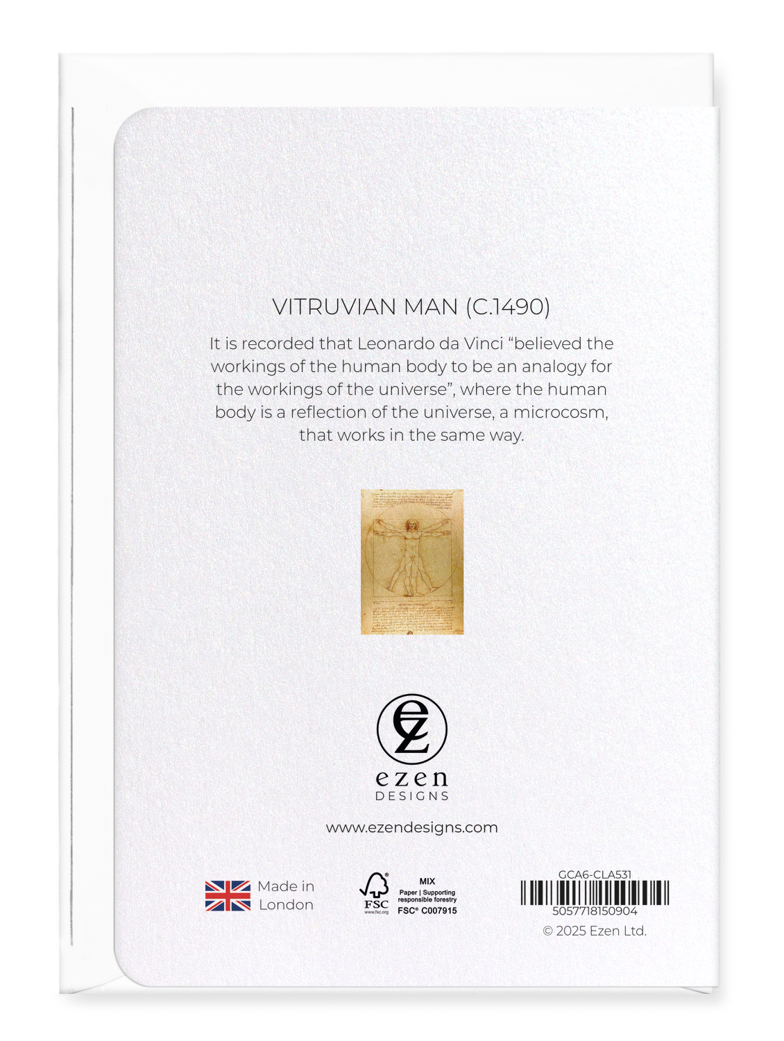 Ezen Designs - Vitruvian Man (C.1490) - Greeting Card - Back