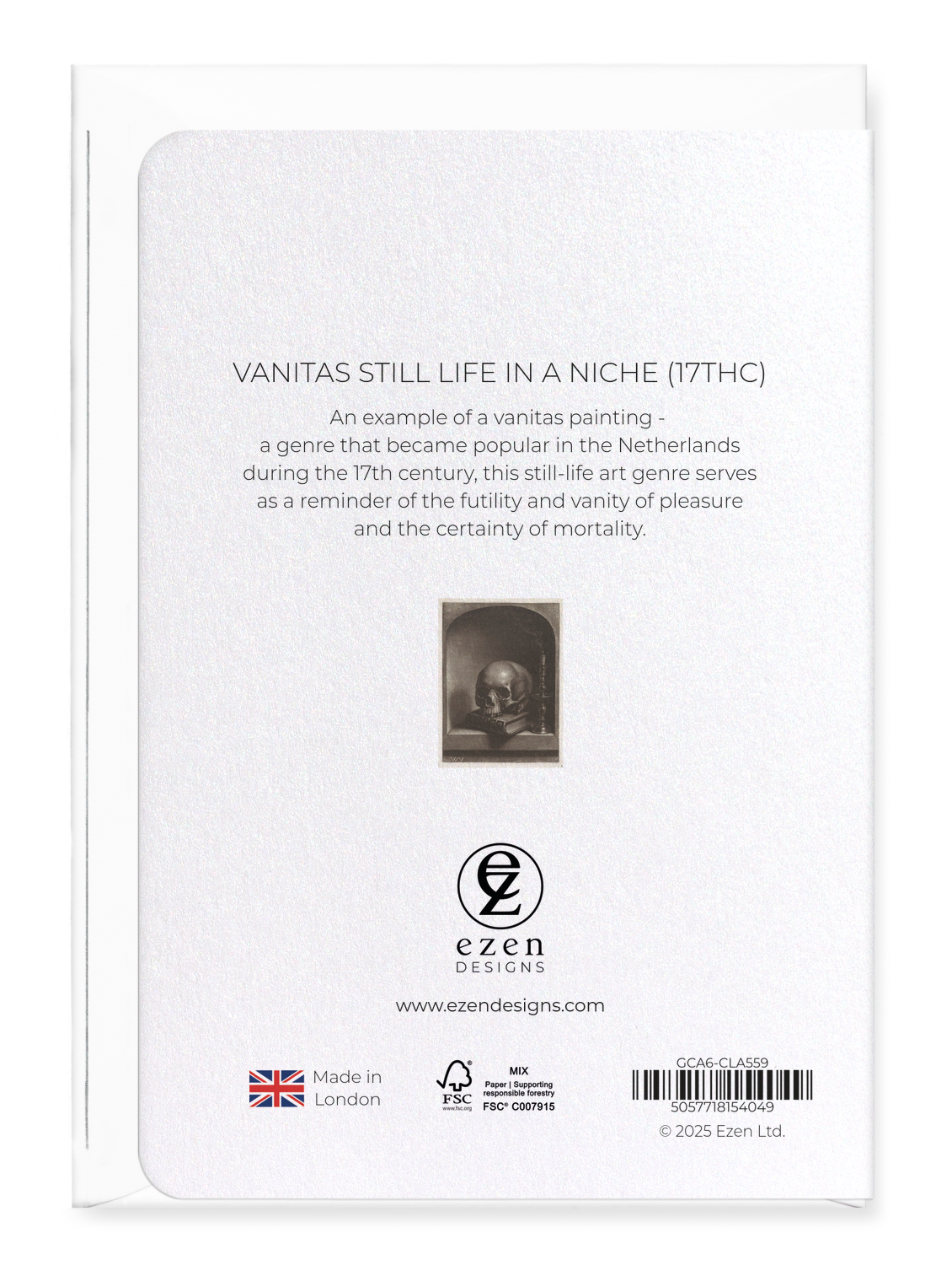 Ezen Designs - Vanitas Still Life in a Niche (17thC) - Greeting Card - Back