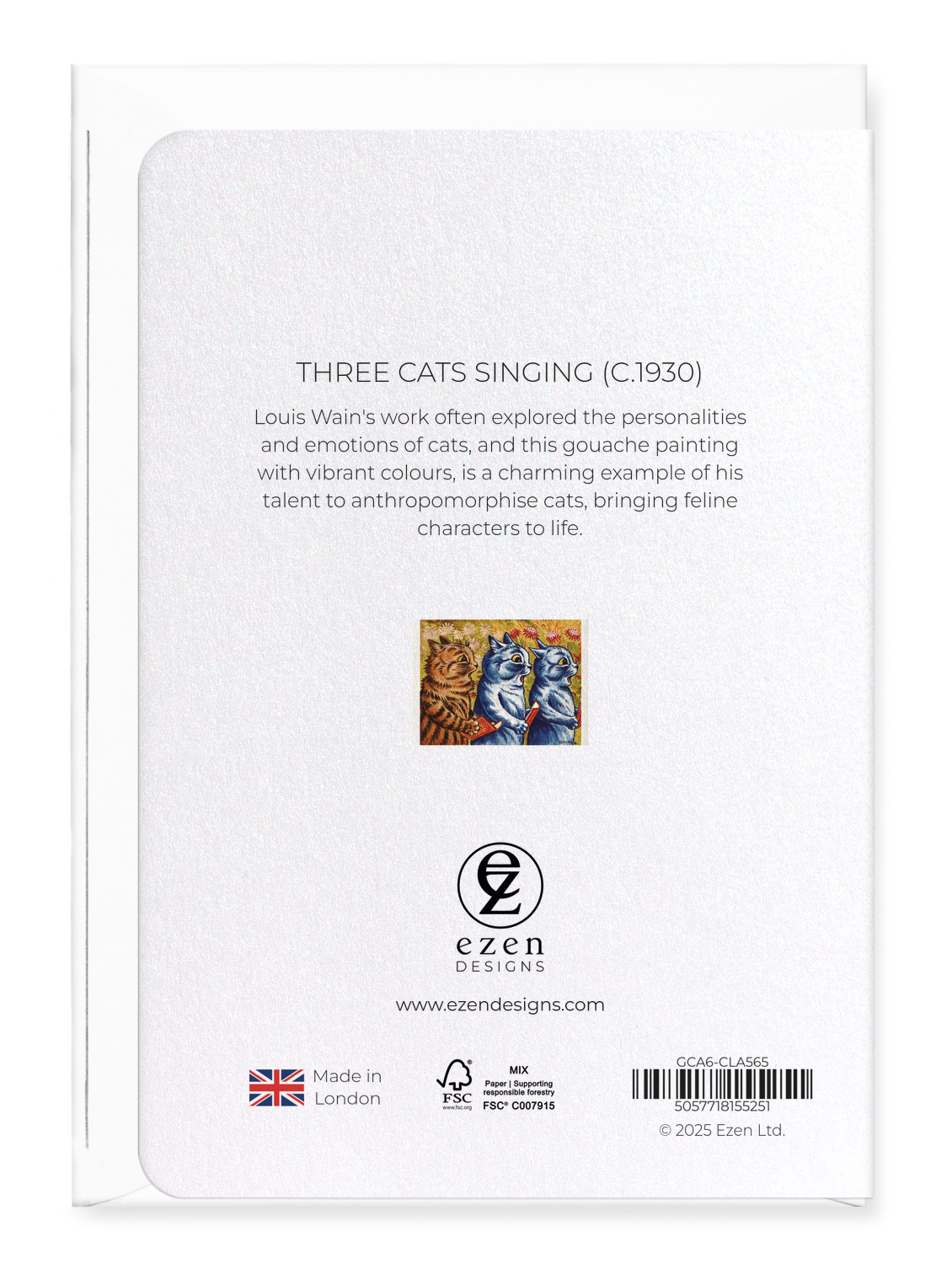 Ezen Designs - Three Cats Singing (C.1930) - Greeting Card - Back