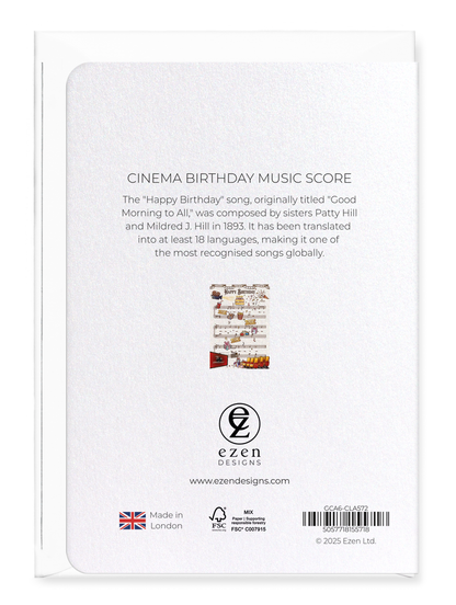 Ezen Designs - Cinema Birthday Music Score - Greeting Card - Back
