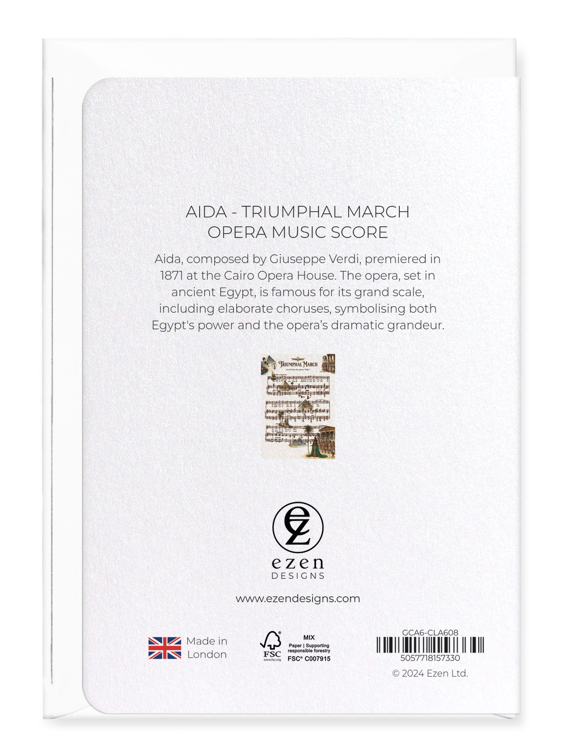 Ezen Designs - Aida - Triumphal March - Opera Music Score - Greeting Card - Back