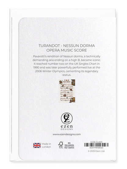 Ezen Designs - TURANDOT - NESSUN DORMA - OPERA MUSIC SCORE - Greeting Card - Back