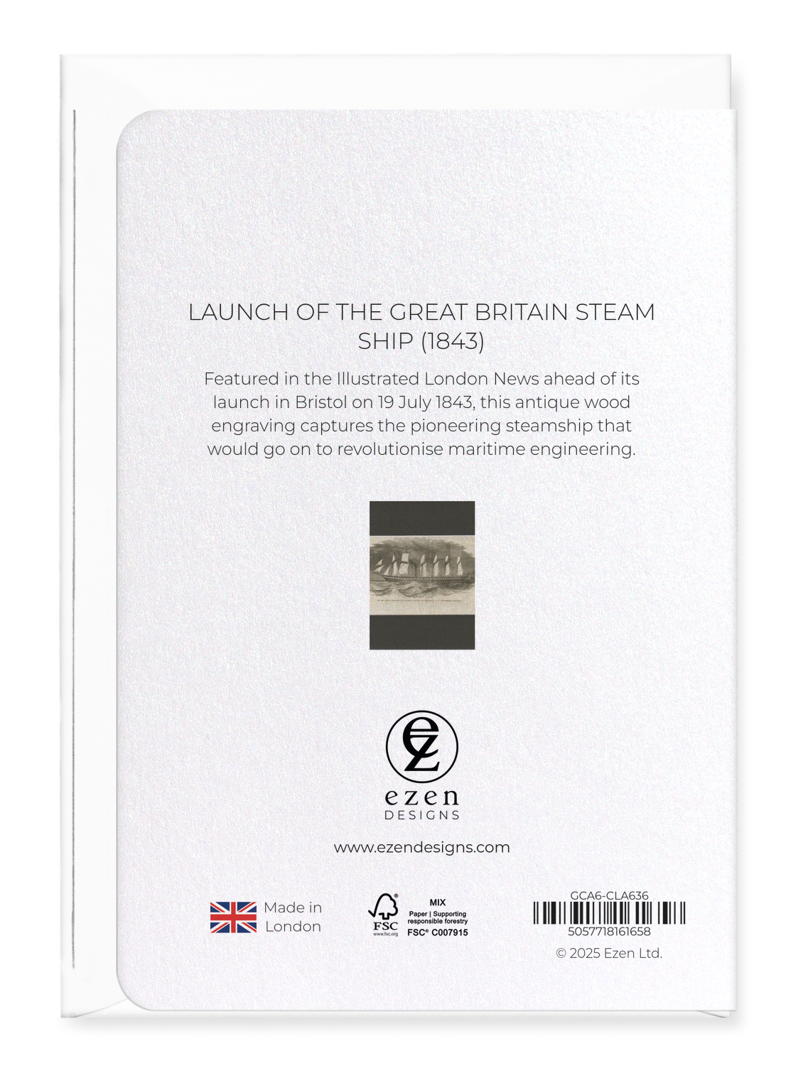 Ezen Designs - Launch of The Great Britain Steam Ship (1843) - Greeting Card - Back
