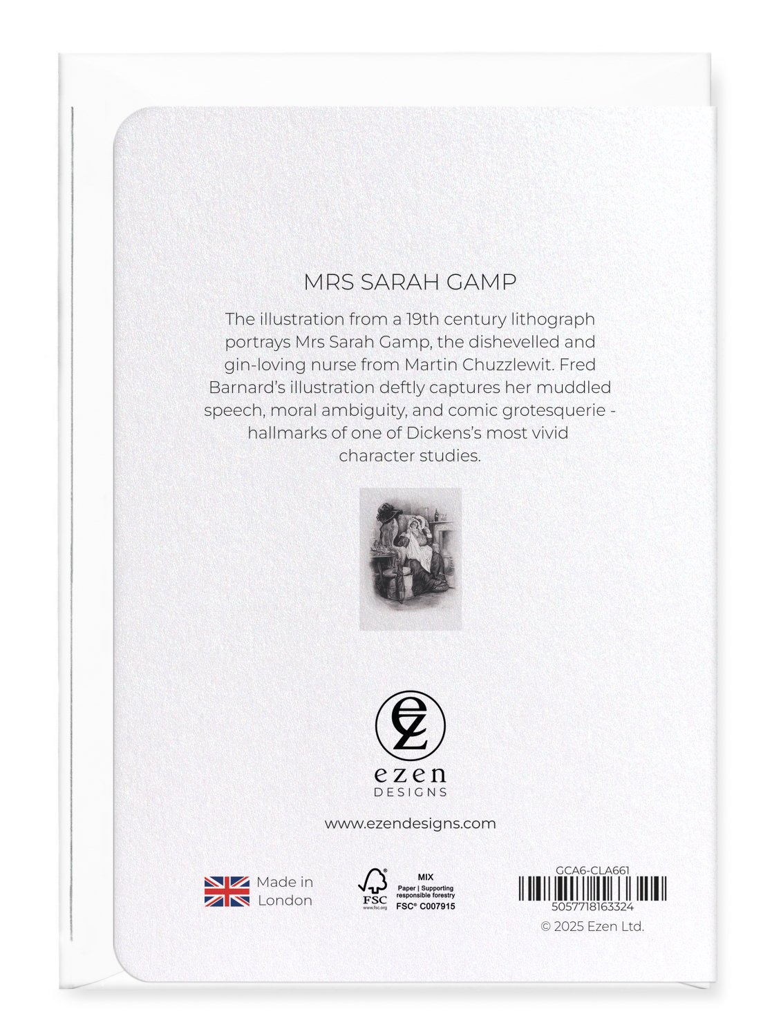 Ezen Designs - Mrs Sarah Gamp - Greeting Card - Back