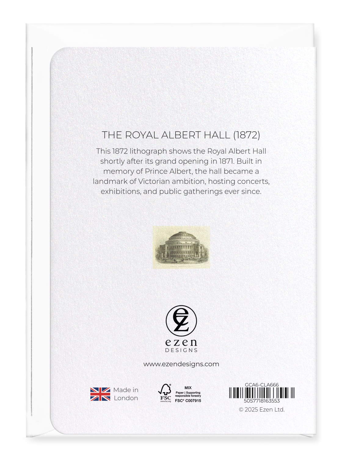 Ezen Designs - The Royal Albert hall (1872) - Greeting Card - Back