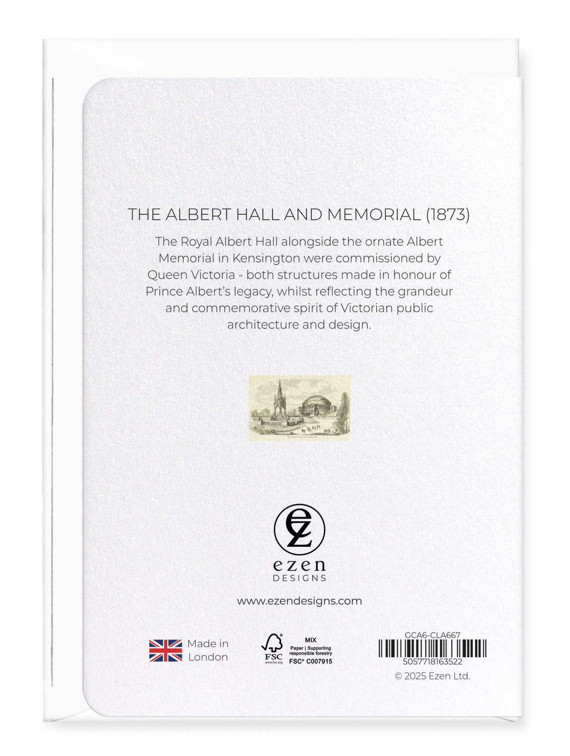 Ezen Designs - THE ALBERT HALL AND MEMORIAL (1873) - Greeting Card - Back