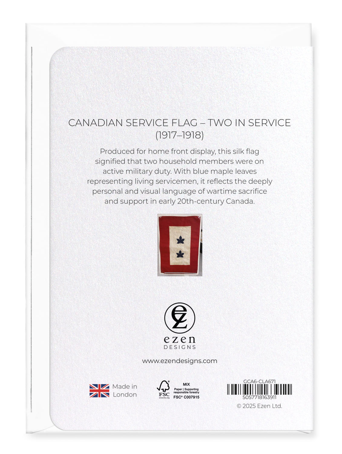 Ezen Designs - Canadian Service Flag – Two in Service (1917–1918) - Greeting Card - Back