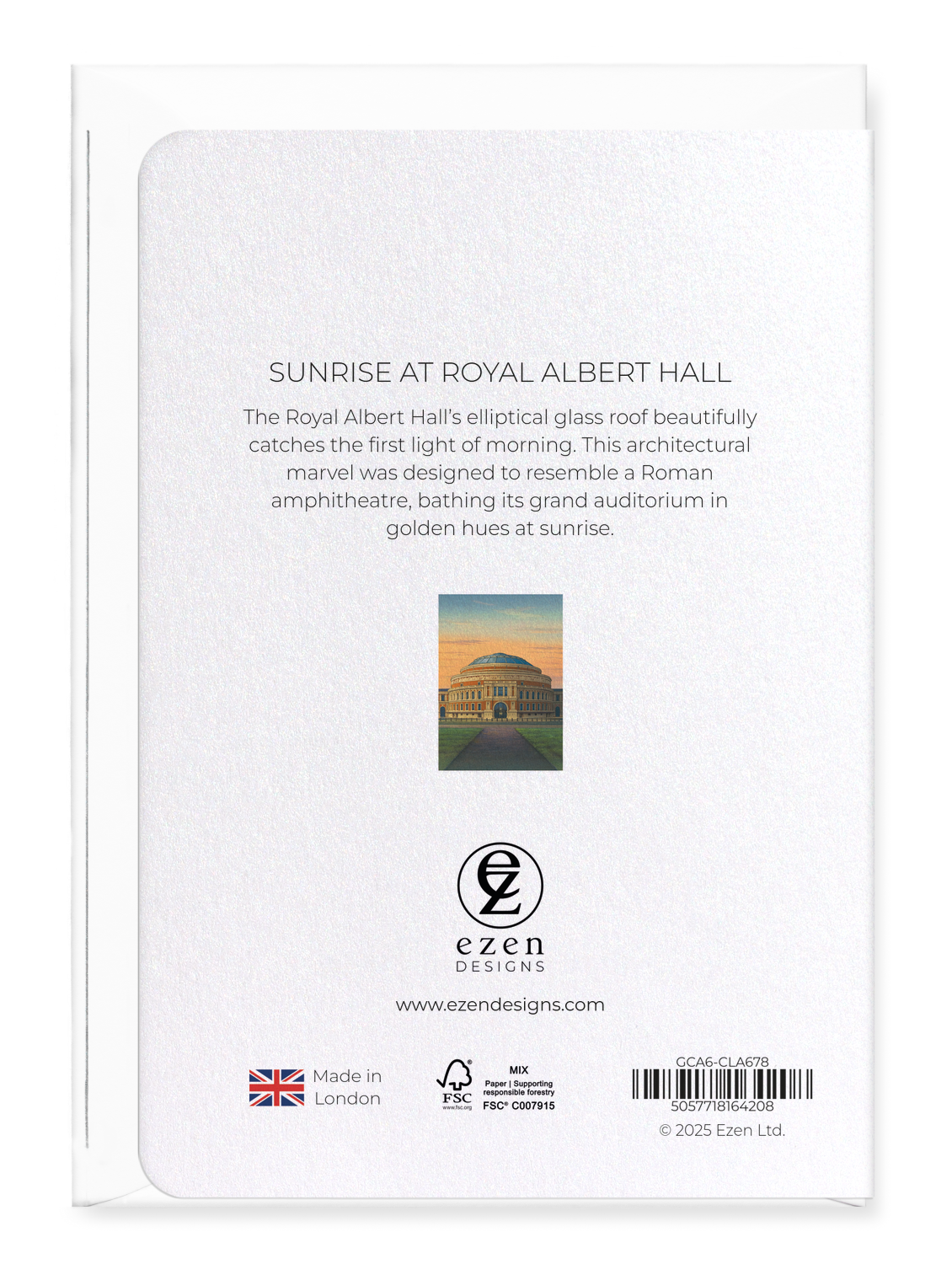 Ezen Designs - Sunrise at Royal Albert Hall - Greeting Card - Back
