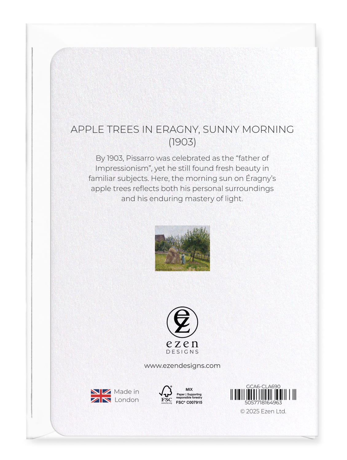 Ezen Designs - Apple Trees in Eragny, Sunny Morning (1903) - Greeting Card - Back