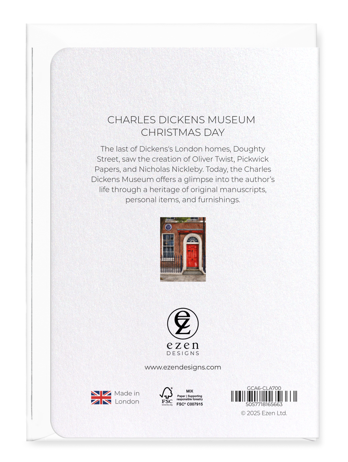 Ezen Designs - CHARLES DICKENS MUSEUM CHRISTMAS DAY - Greeting Card - Back