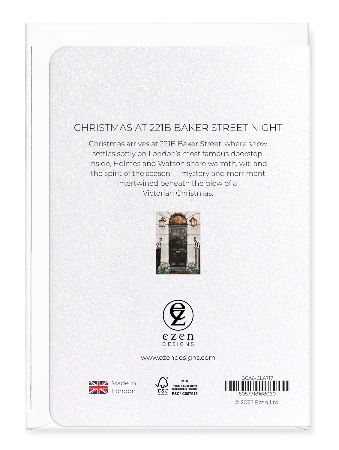 Ezen Designs - Christmas at 221B Baker Street Night - Greeting Card - Back