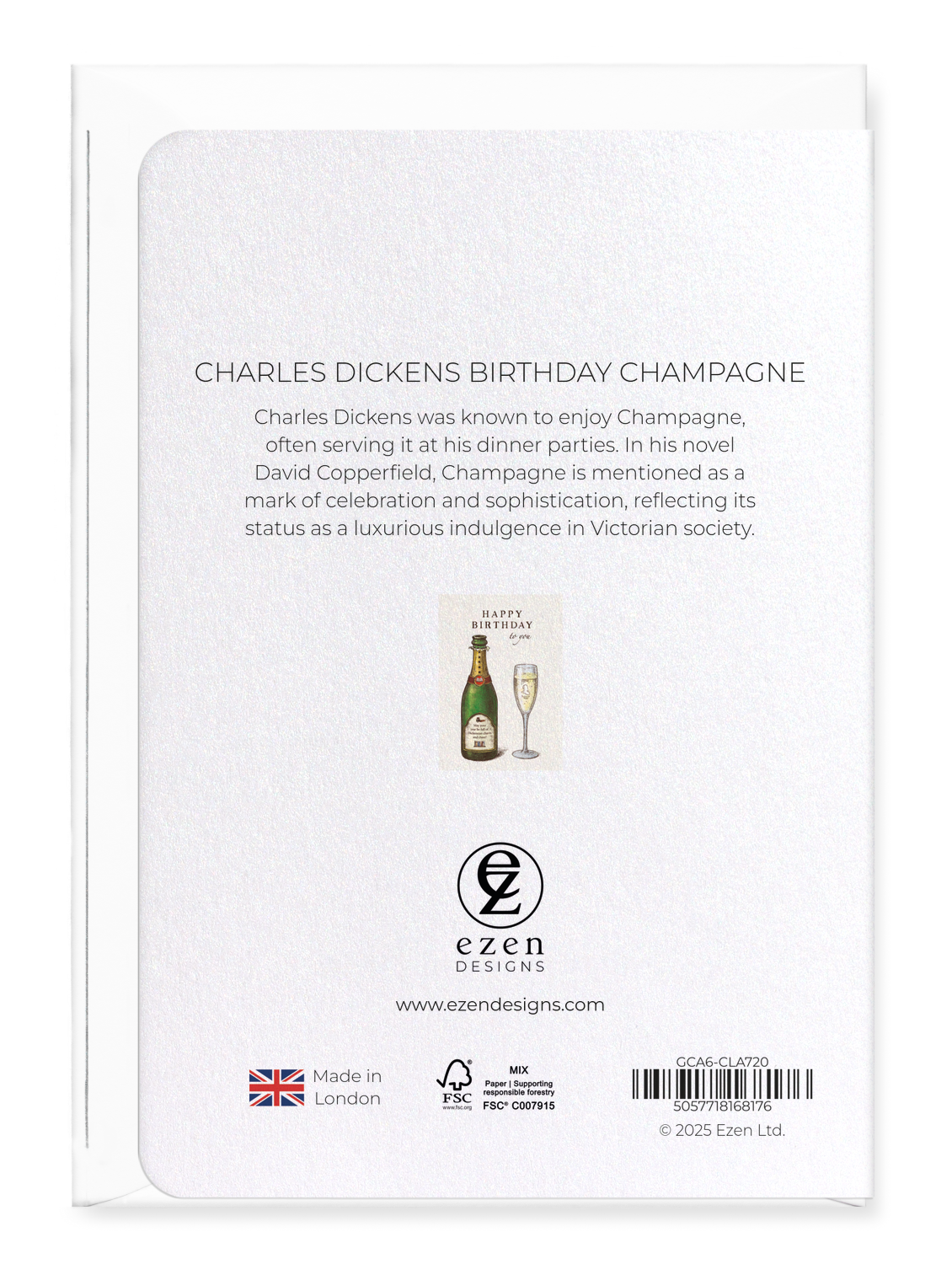 Ezen Designs - Charles Dickens Birthday Champagne - Greeting Card - Back
