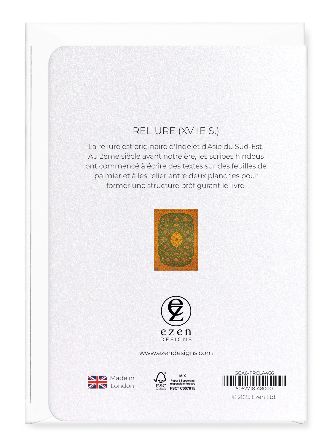 Ezen Designs - RELIURE (XVIIe S.) - Greeting Card - Back